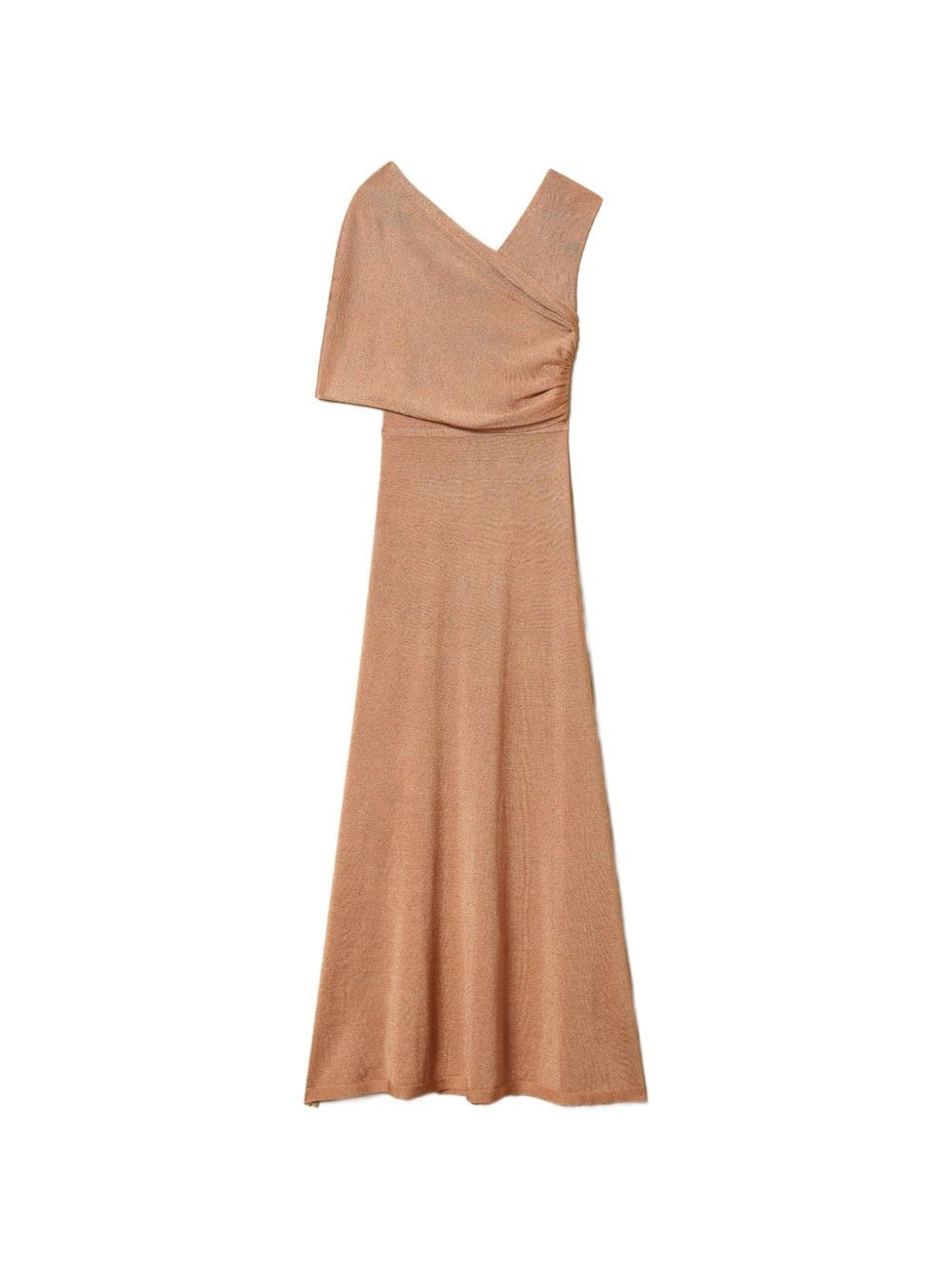 Asymmetrical Neckline Maxi Dress with Draped Overlay