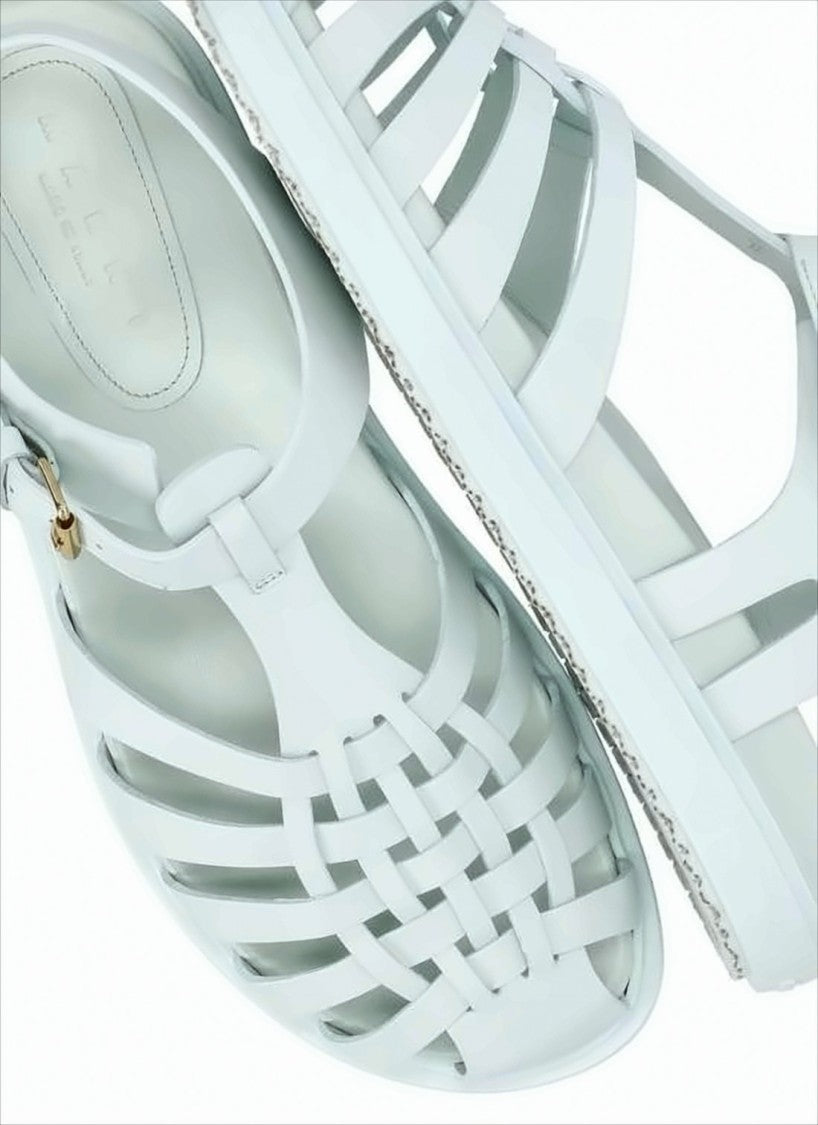 Woven Leather Strap Sandals with Ankle Buckle Closure