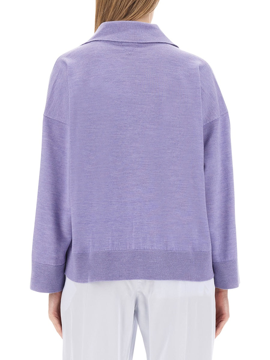 Oversized Wool Polo Shirt with Classic Collar