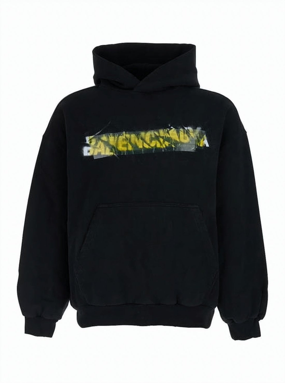 Relaxed Fit Black Hoodie with Graphic Print and Ribbed Cuffs