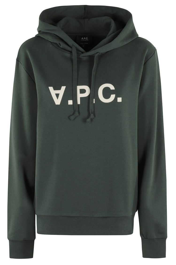 Relaxed-Fit Green Hoodie With Velvet Logo Detail