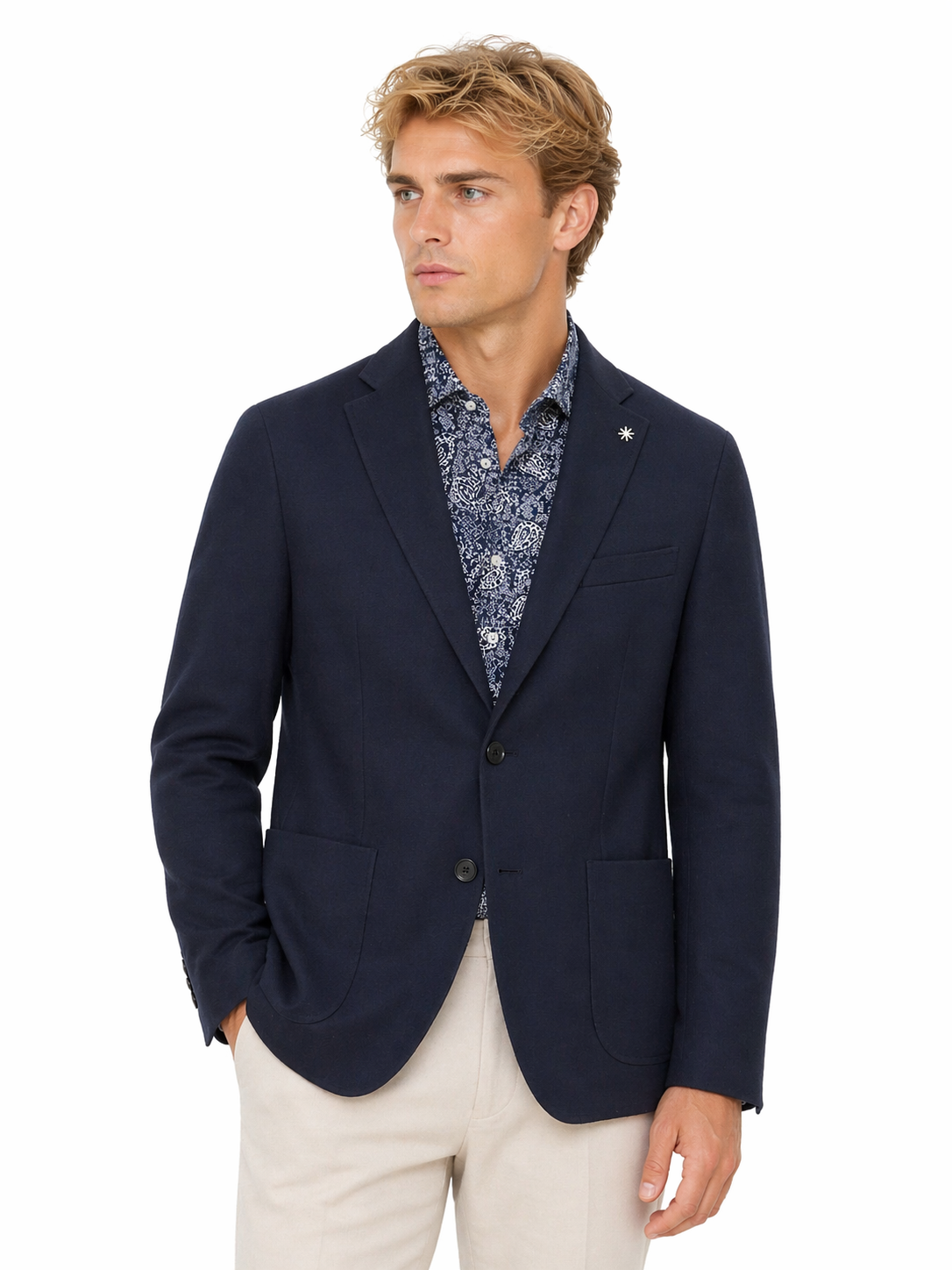Navy Blue Half Lined Patch Jacket