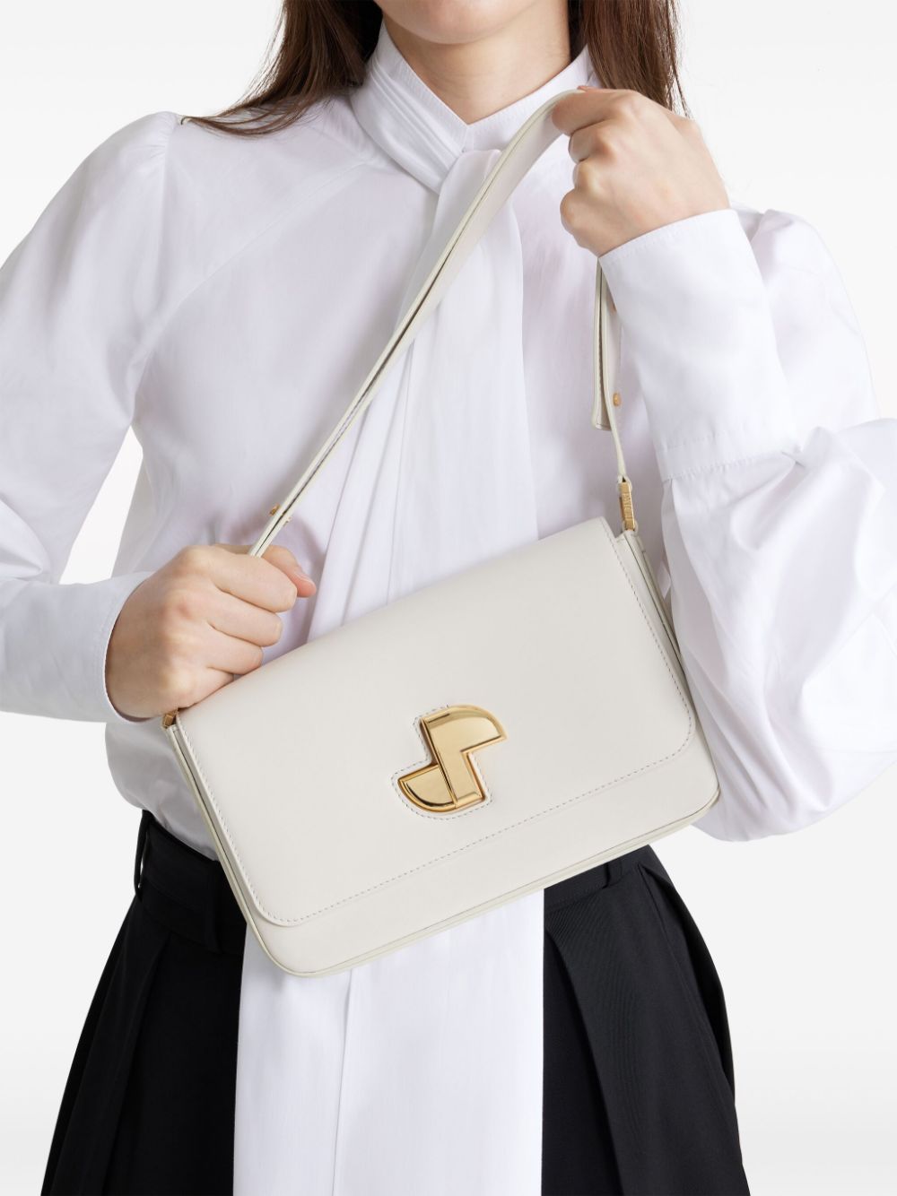 Smooth-Grain Off-White Leather Bag