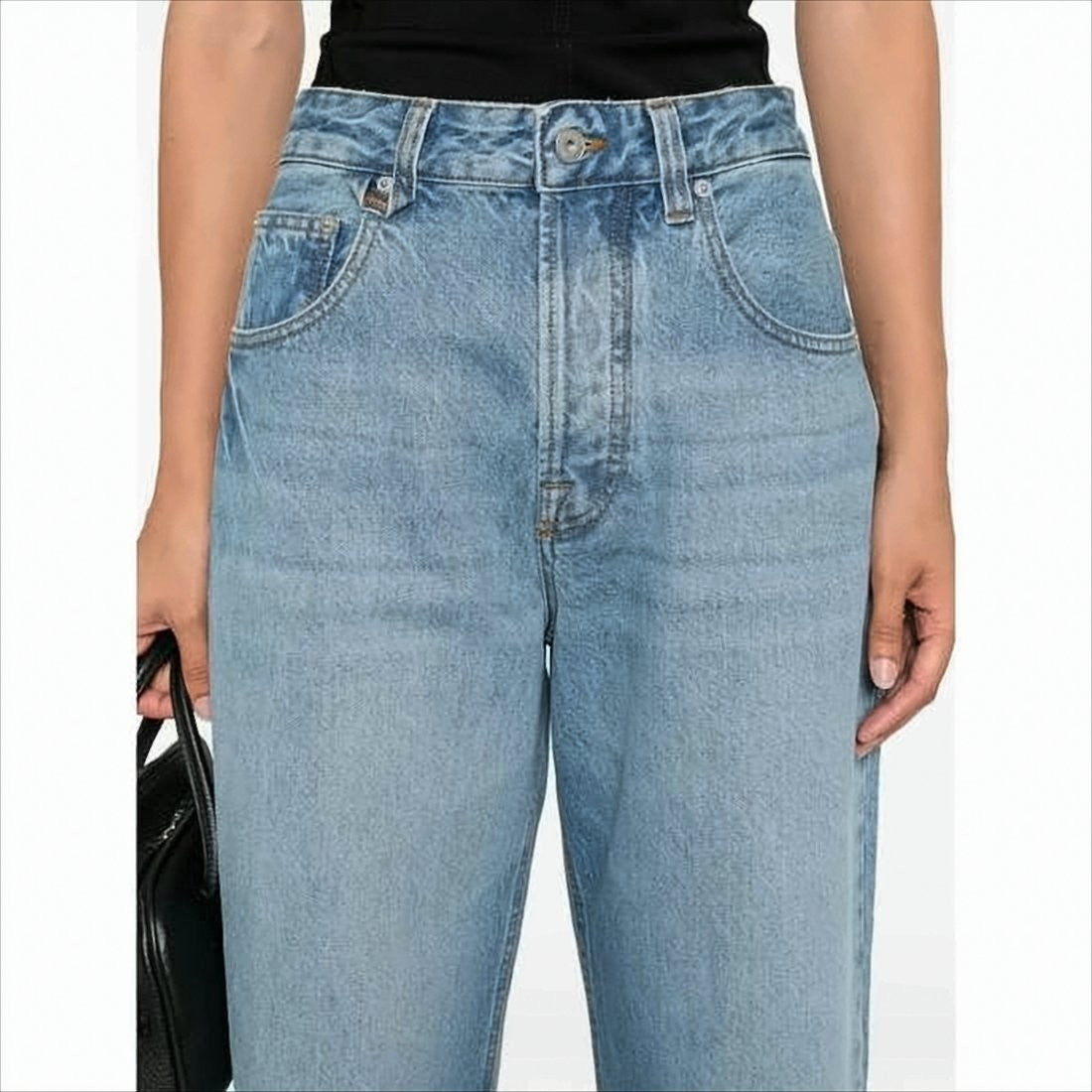 High-Waisted Wide-Leg Denim Pants with Signature Detail