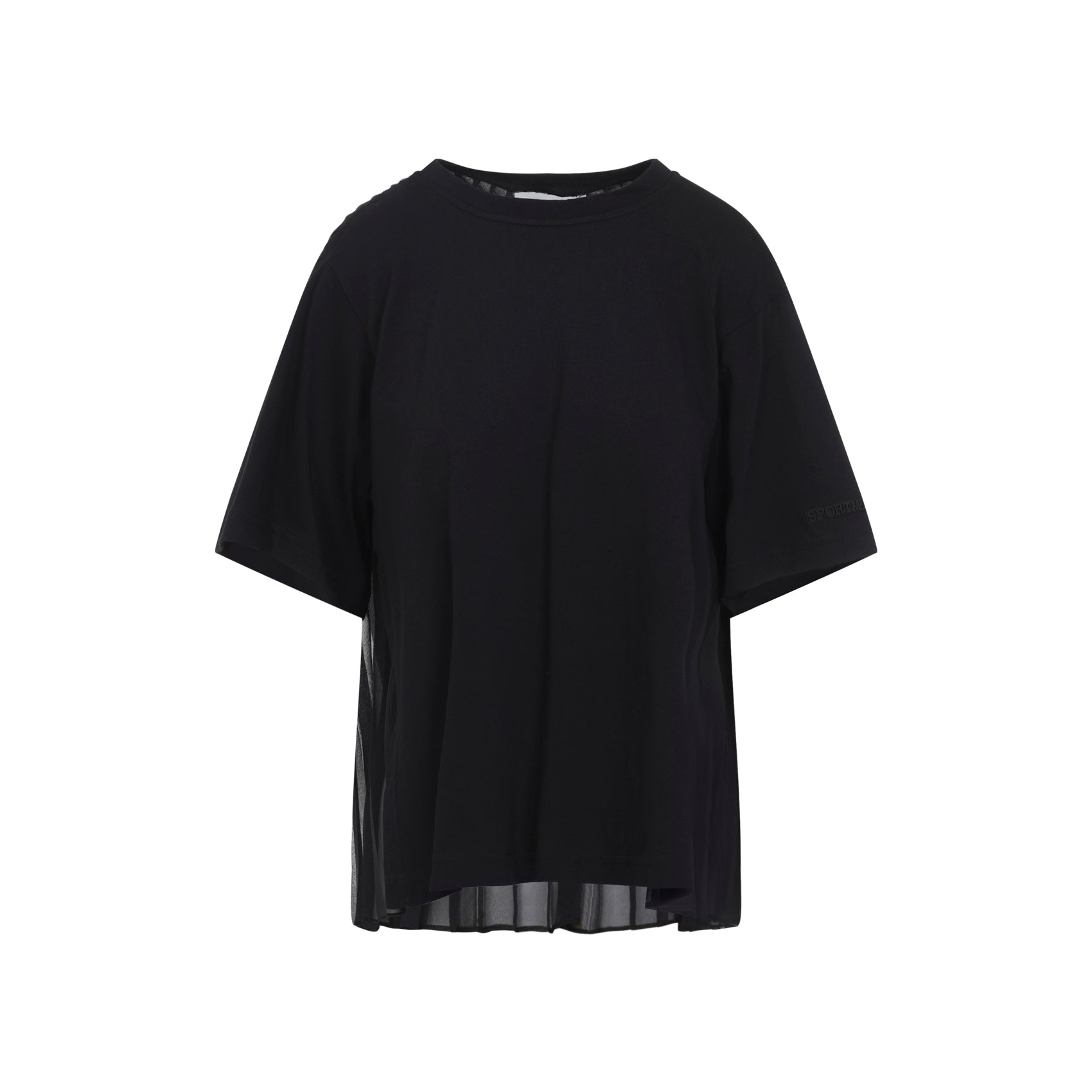 Black T-Shirt with Sheer Pleated Back Panel