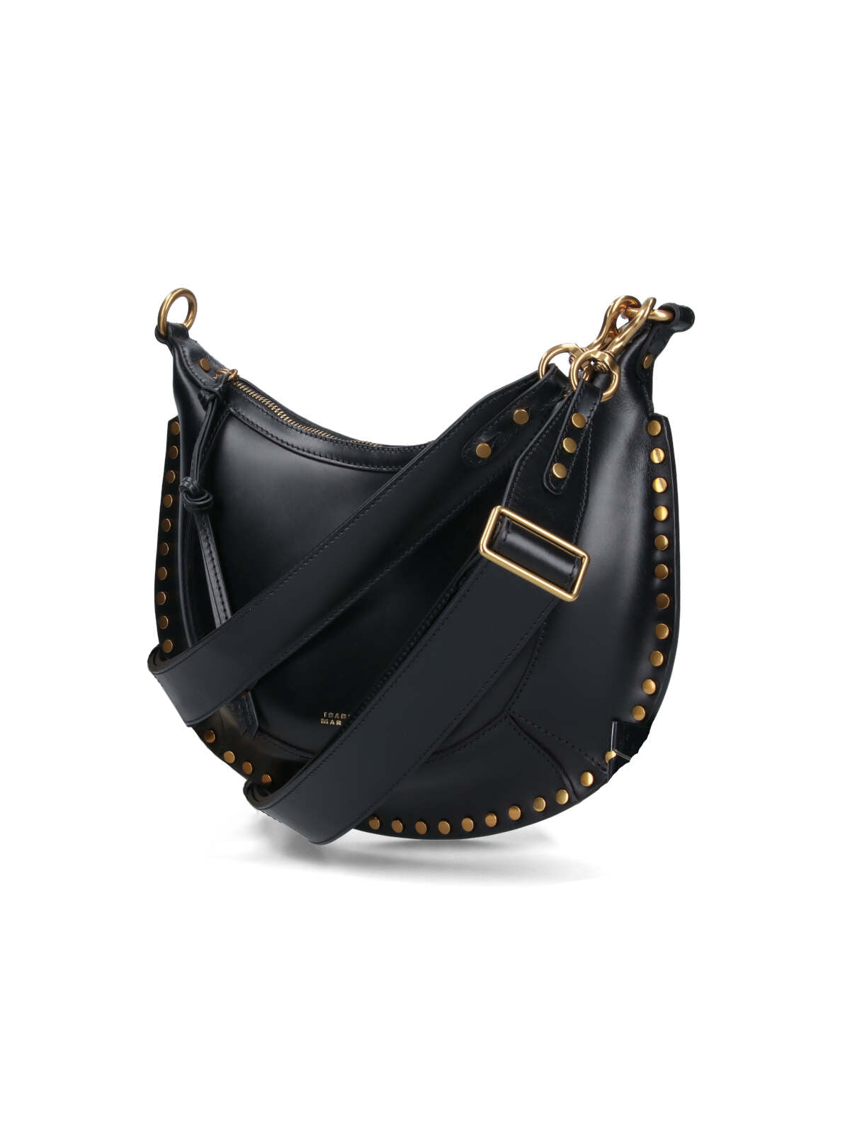 Crescent-Shape Black Leather Shoulder Bag