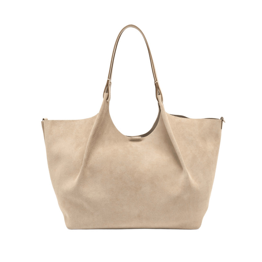 Nude Suede Handbag with Leather Top Profiles