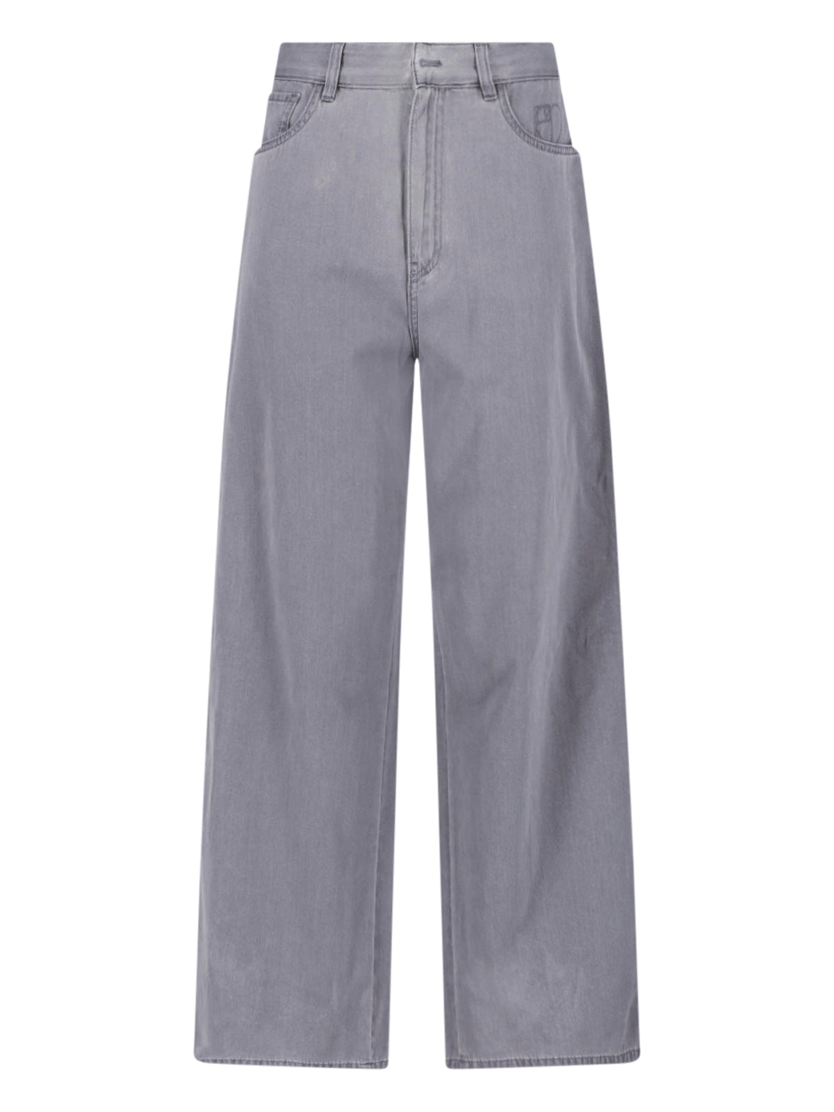 Grey Mid-Rise Wide-Leg Denim Jeans