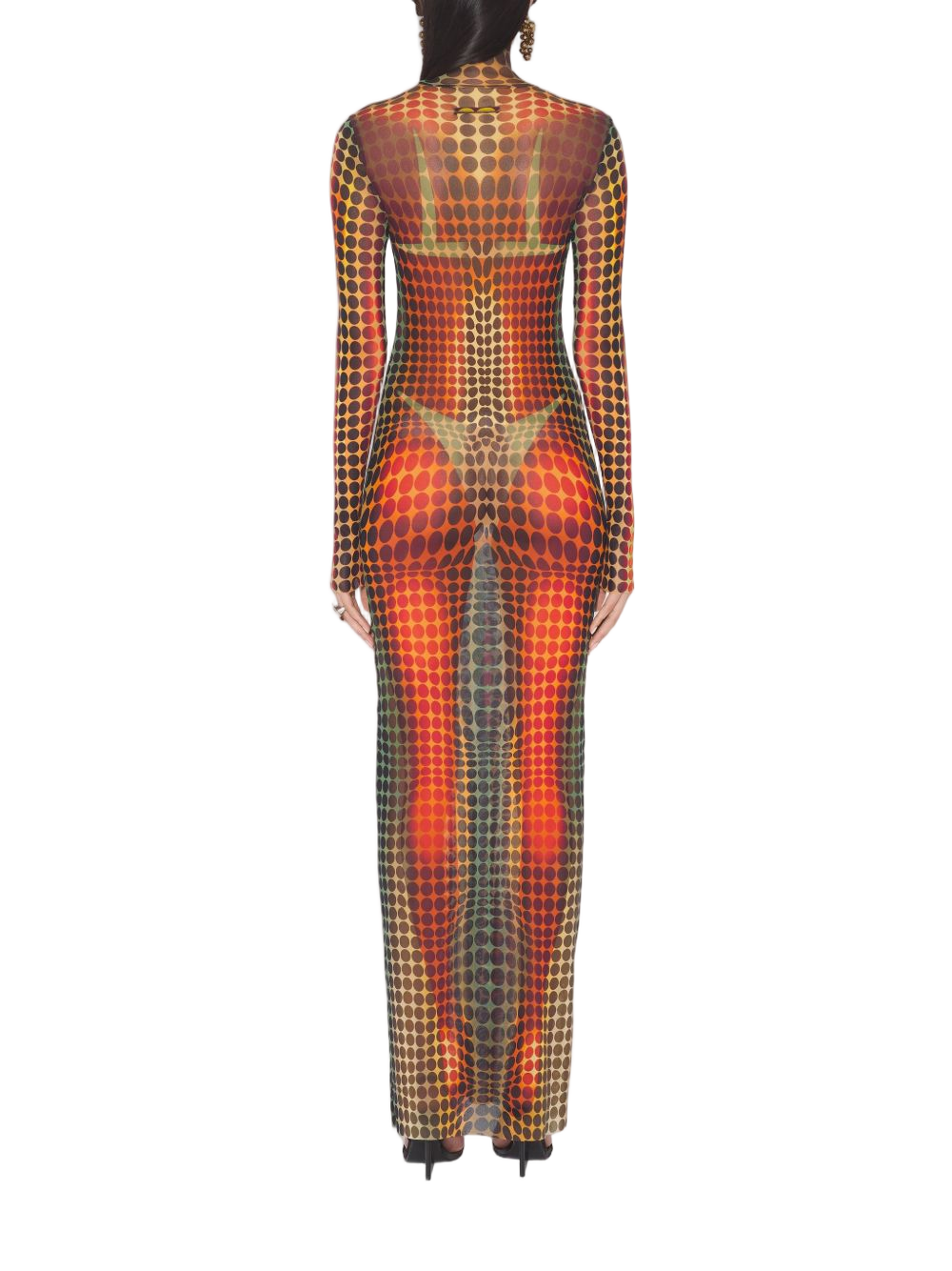 Form-Fitting Maxi Dress With Optical Dot Pattern