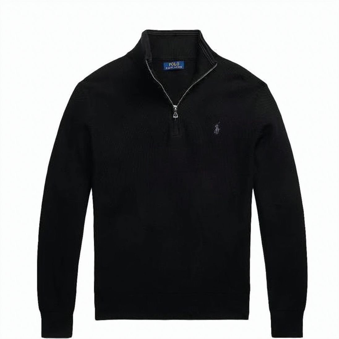 Half-Zip Cotton Sweater with High Collar