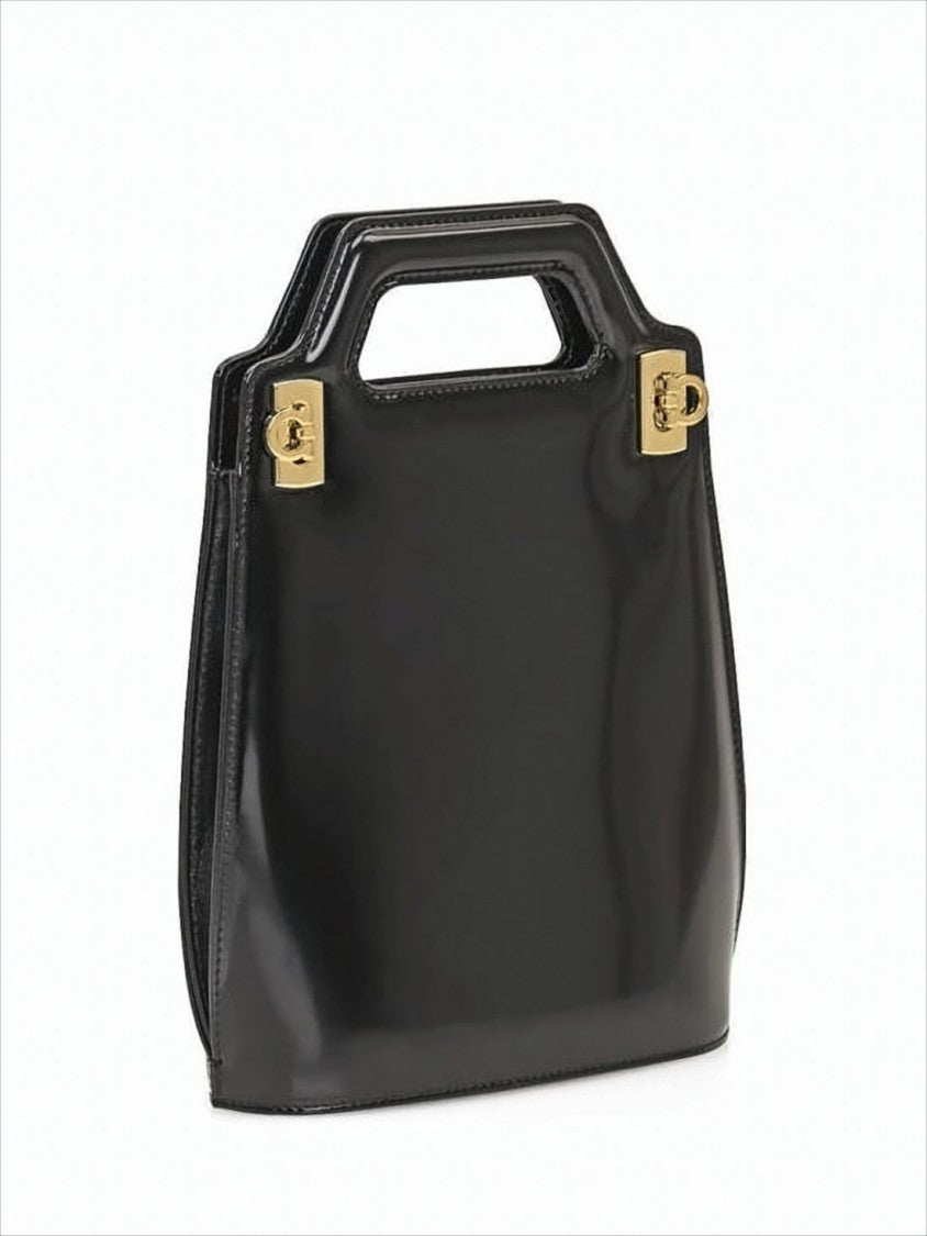Black Glossy Finish Structured Crossbody Bag