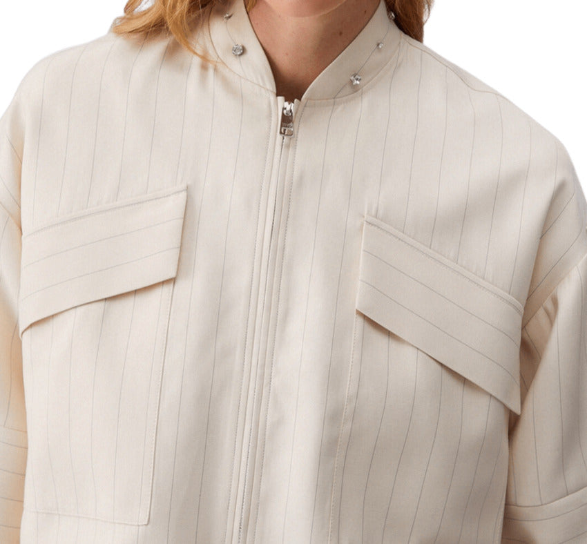 Pinstriped Viscose Blend Jacket.in Bomber Style