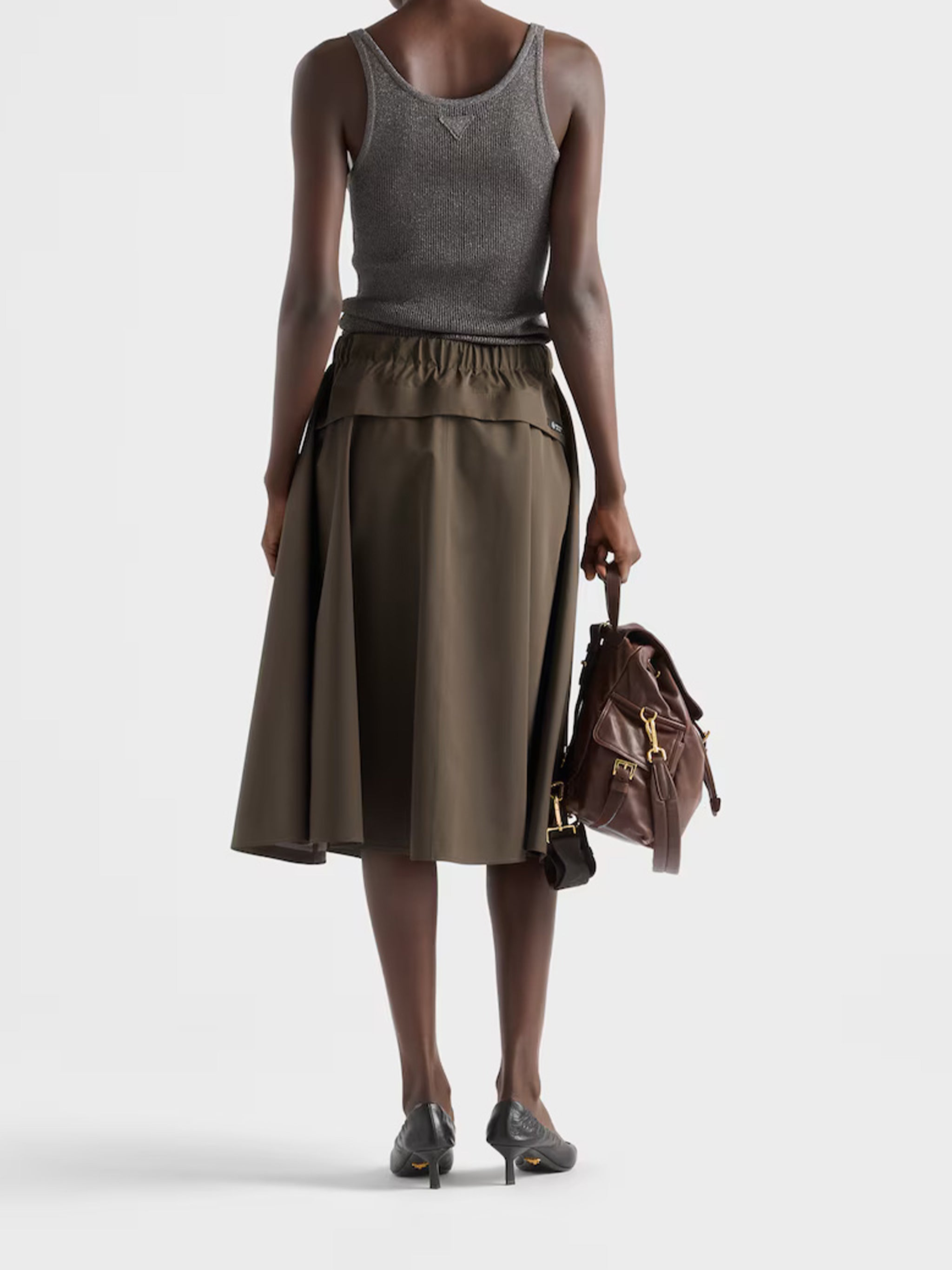Muted Olive Flared Midi Skirt