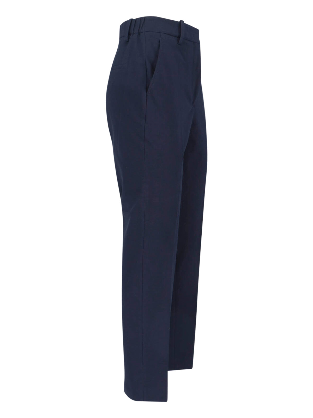 Navy Cotton Pants With Mid-Rise Waist