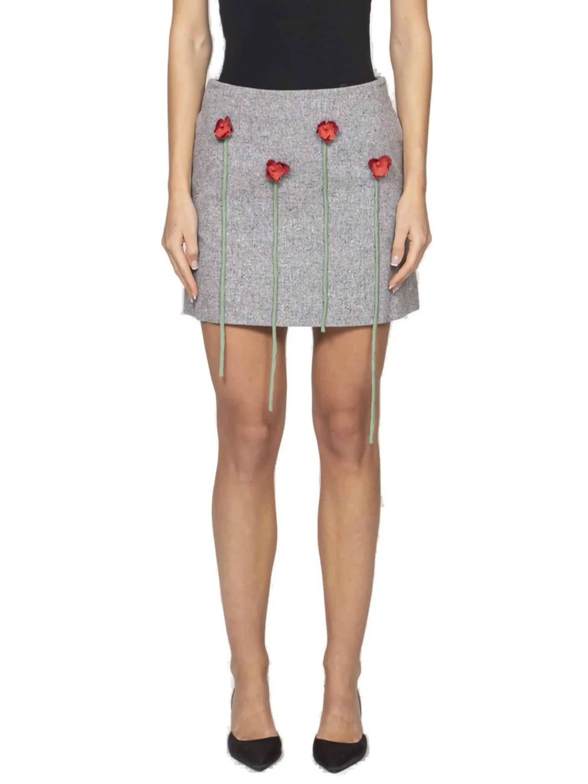 Mini Skirt with Floral Appliqués and Textured Finish