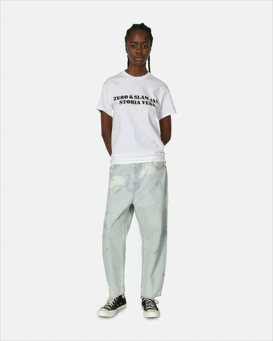 Relaxed Fit Light Wash Denim Pants with Vintage Accents