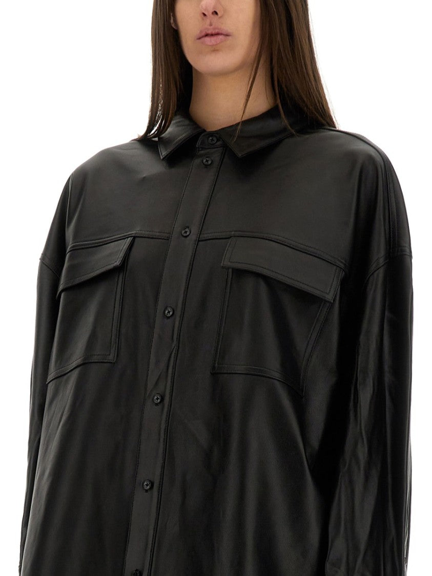 Button-Up Oversized Black Lamb Leather Jacket