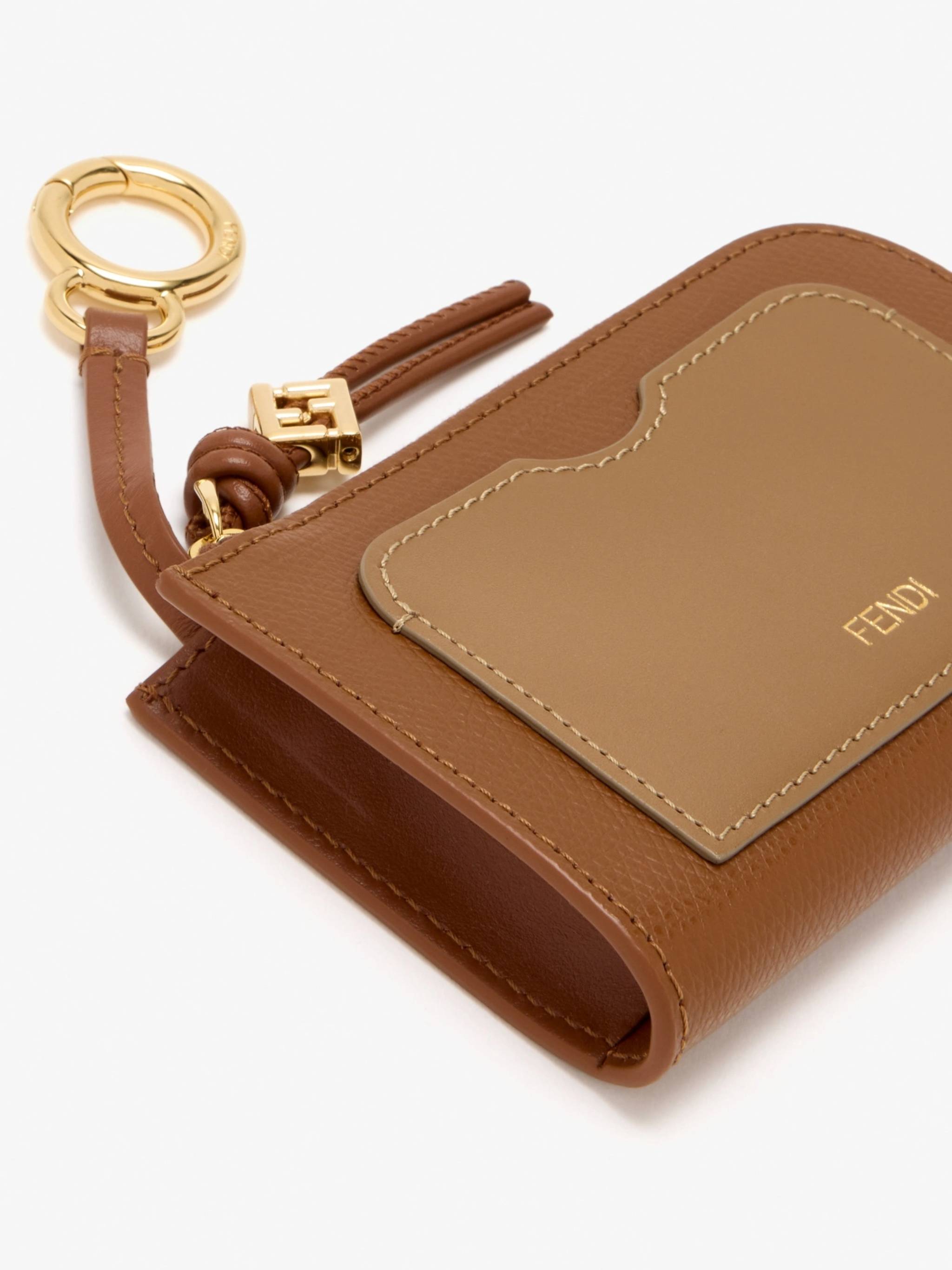 Rectangular Brown Card Case Pouch with Keyring Attachment