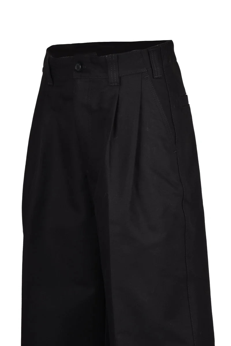 Wide Leg Cotton Trousers - Black