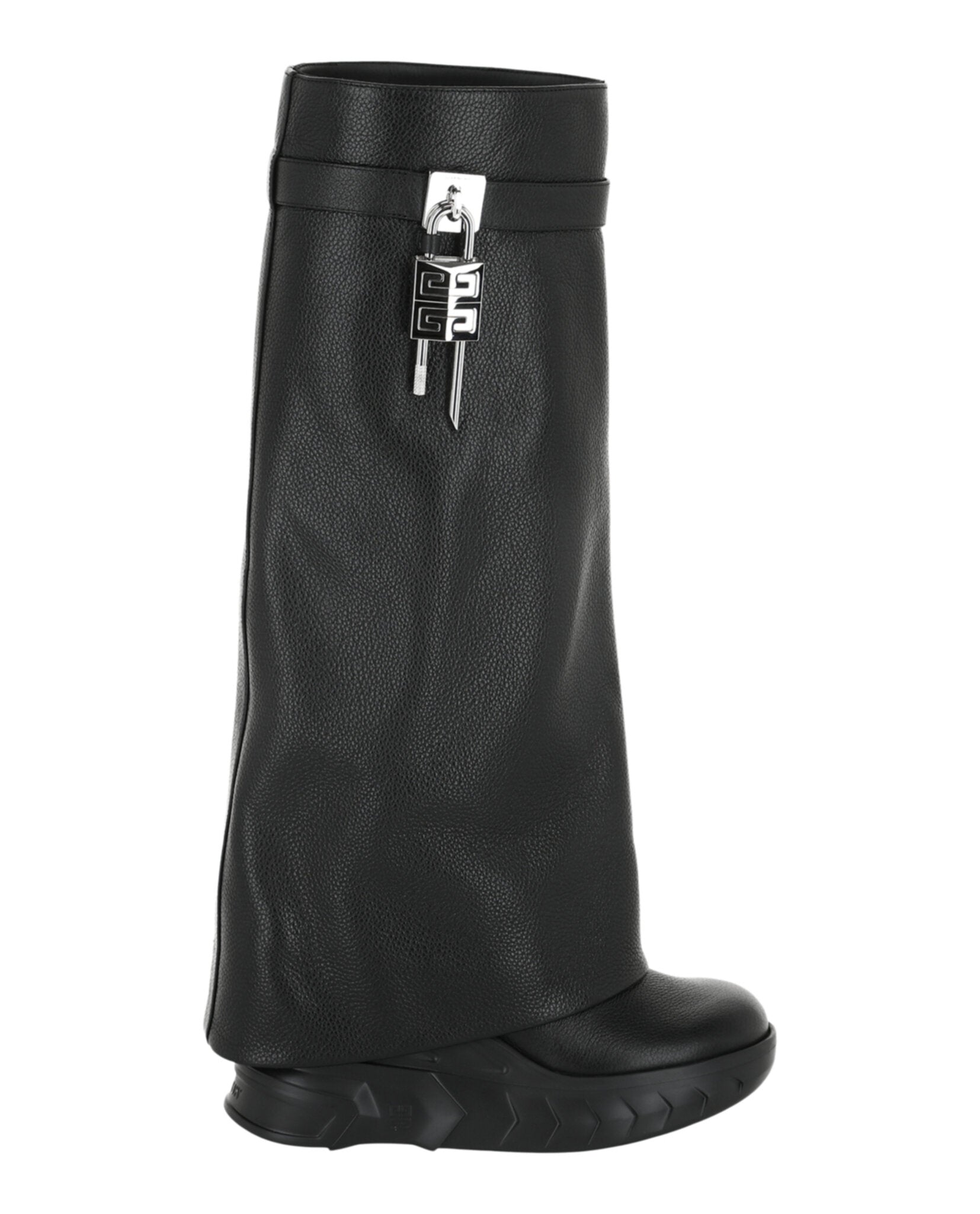 Shark Lock Biker Boots In Grained Leather