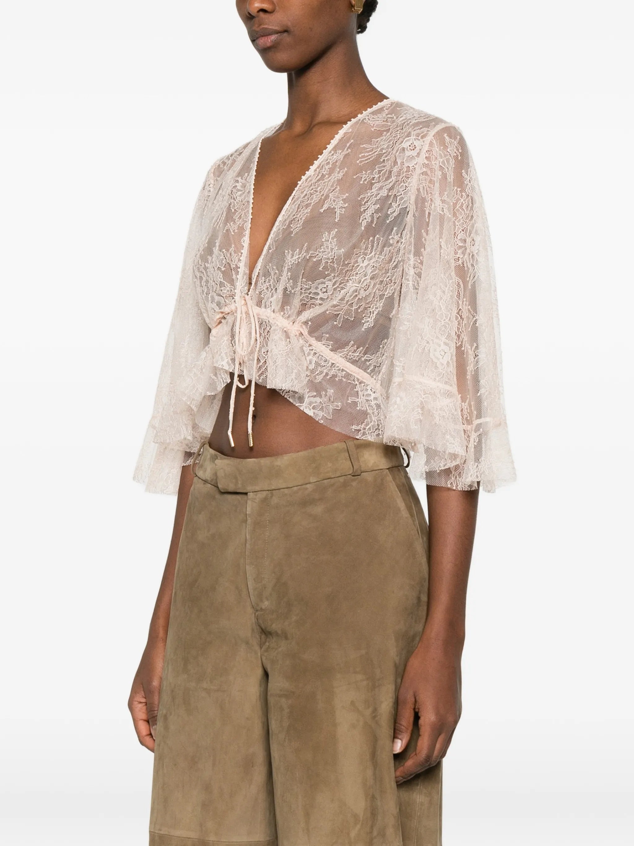 Black Cropped Sheer Lace Top