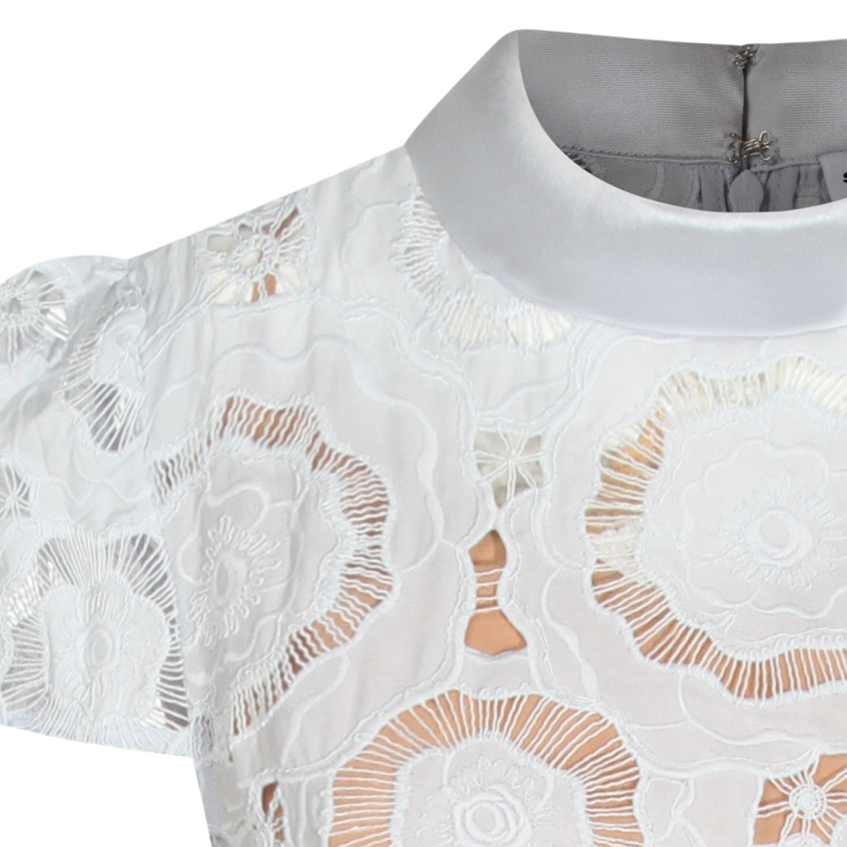 Lace Overlay Midi Dress with Puff Sleeves