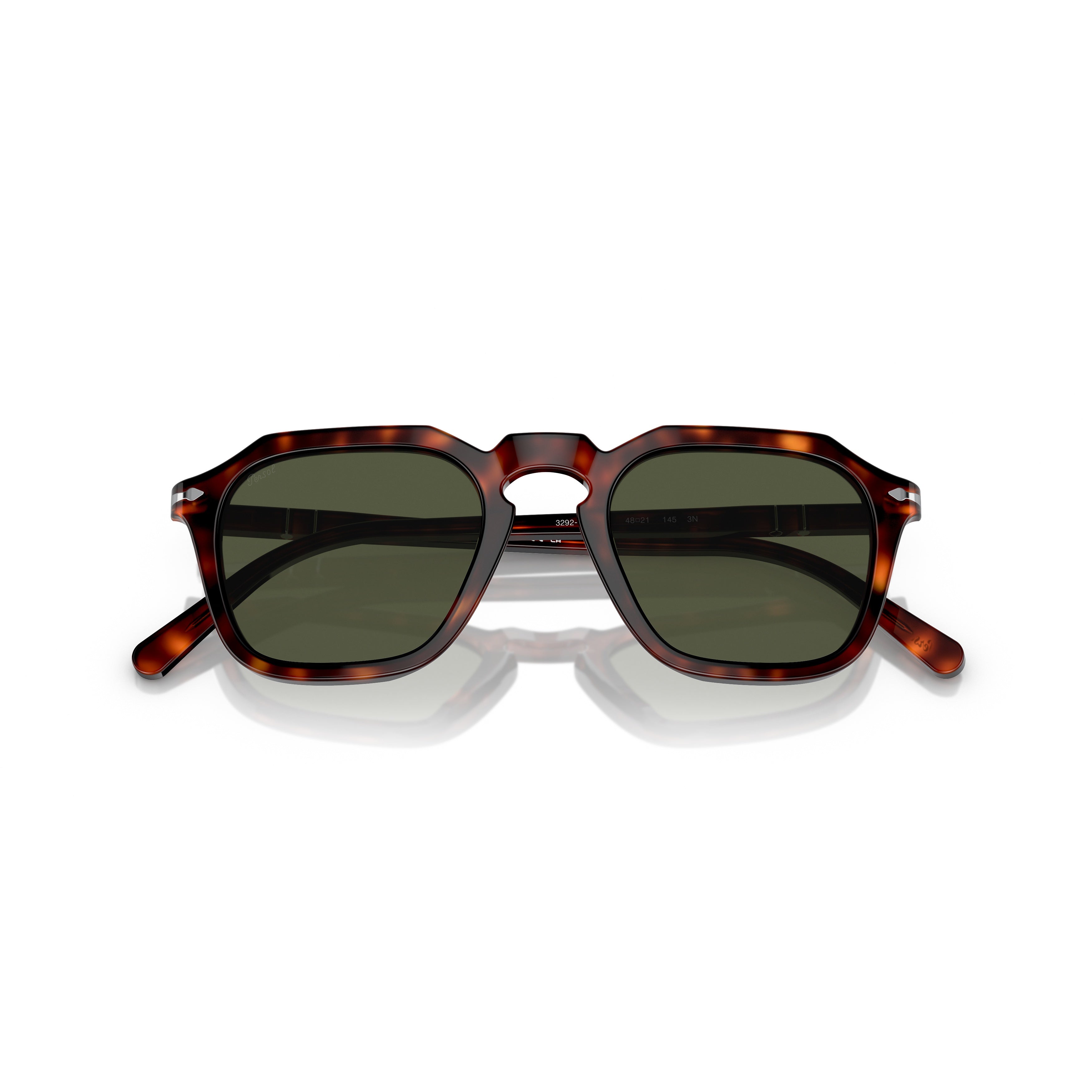 0po3292s Geometric Tortoiseshell Acetate Sunglasses with Dark Green Lenses