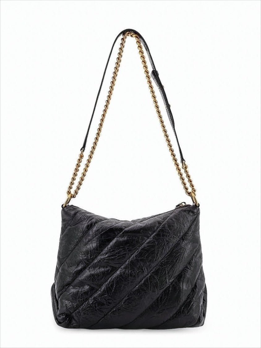 Quilted Calfskin Leather Shoulder Bag With Double Chain Strap