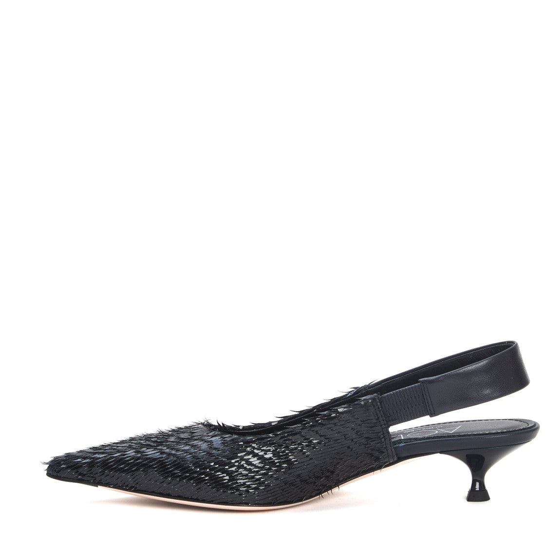 Laser-Cut Navy Leather Slingback Shoes