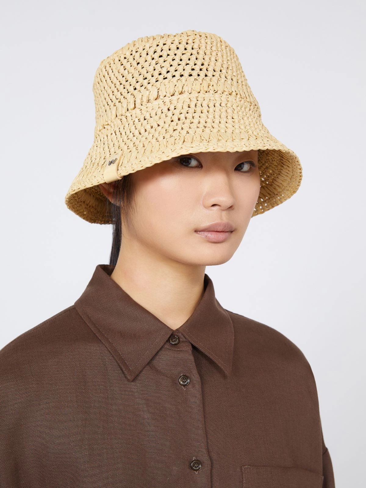 Woven Bucket Hat with Open Weave Pattern
