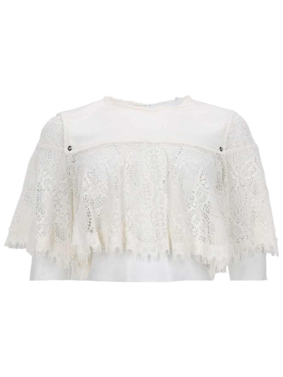 Cropped Top with Lace Overlay and Scalloped Edges