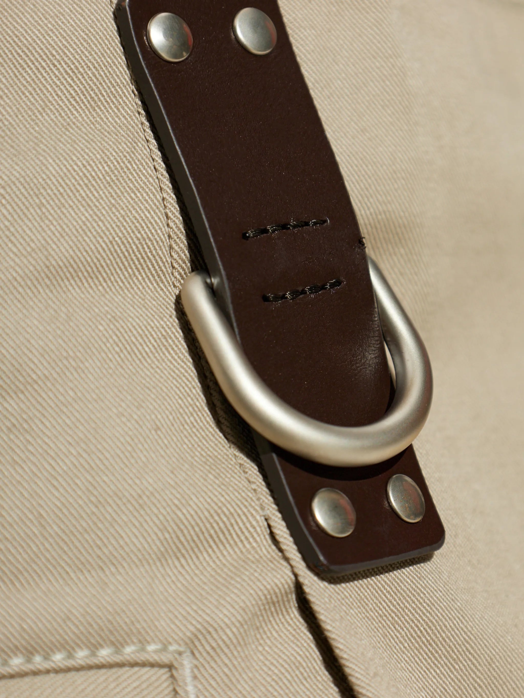 Dark Leather Strap Relaxed Tapered Cotton Pants