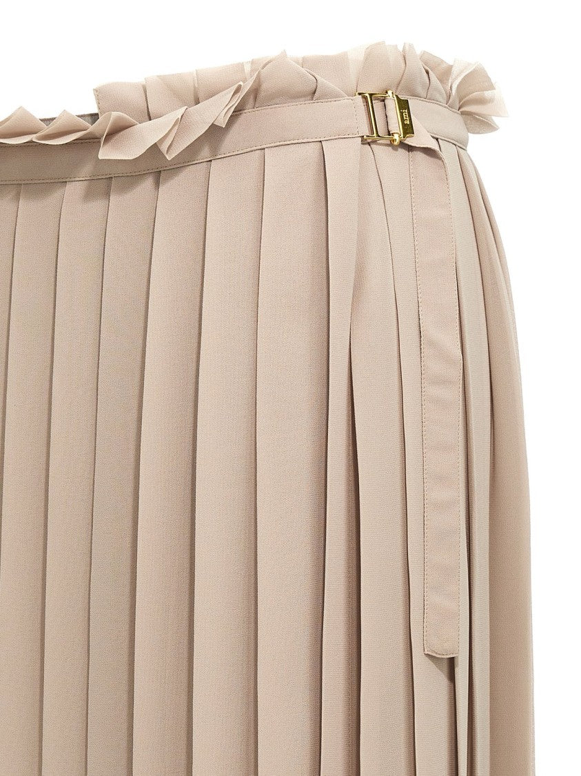 Long Pleated Skirt With Flowing Silhouette And Smooth Texture