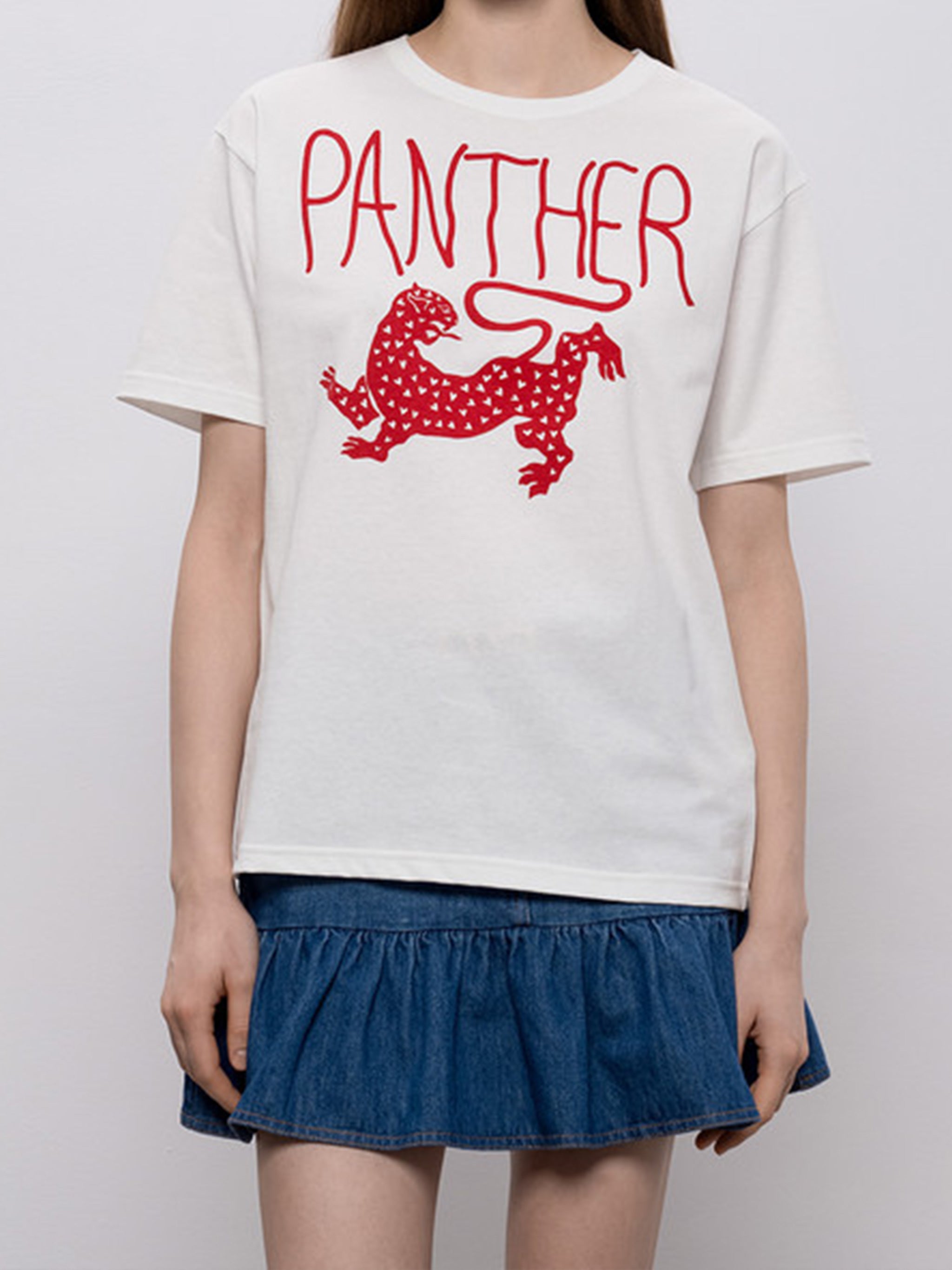 White Relaxed-Fit Panther Graphic T-shirt