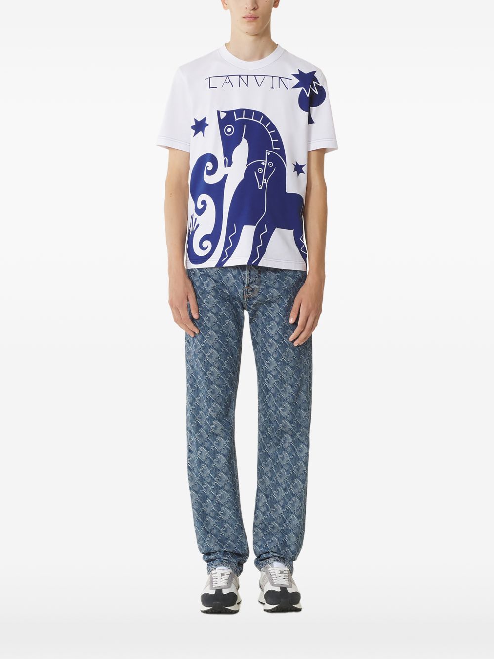 Graphic Print Round Neck T-Shirt with Tonal Topstitching