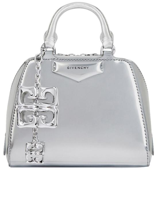 Structured Silver Calf Leather Crossbody Bag
