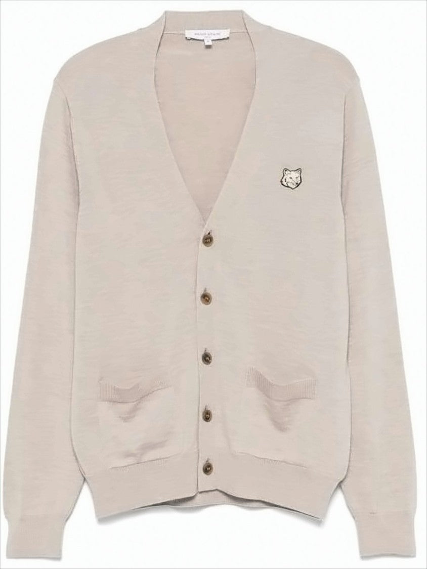 Soft Wool Cardigan With V-Neckline And Embroidered Emblem