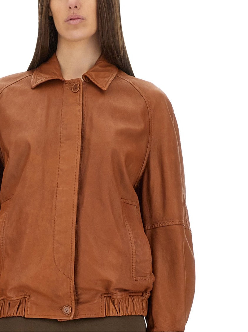 Relaxed-Fit Brown Leather Jacket