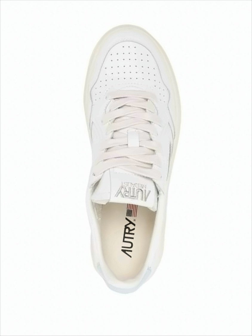 Leather Low-Top Sneakers with Perforated Detail and Cushioned Sole