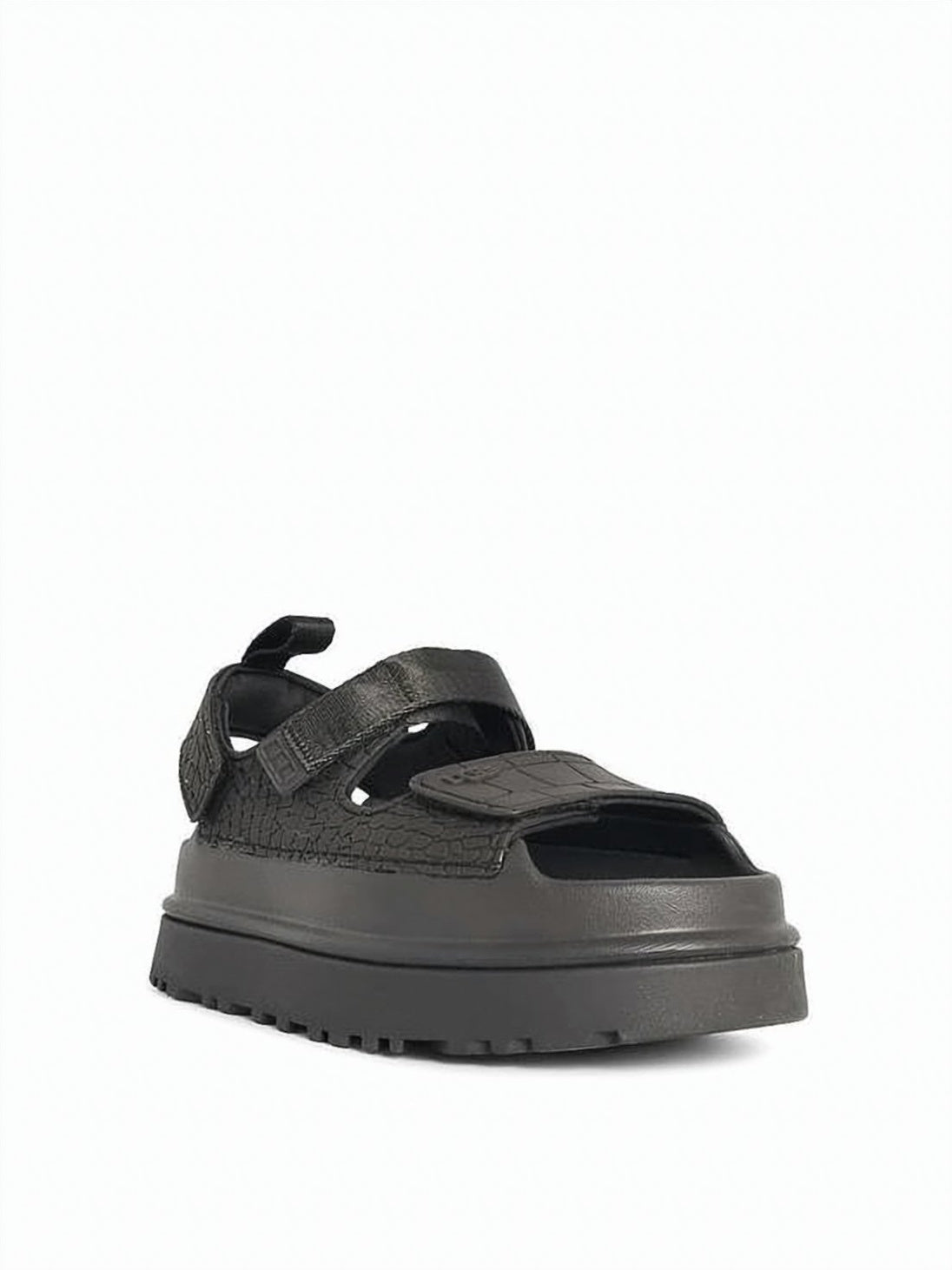 Textured Black Synthetic Leather Sandals with Sole