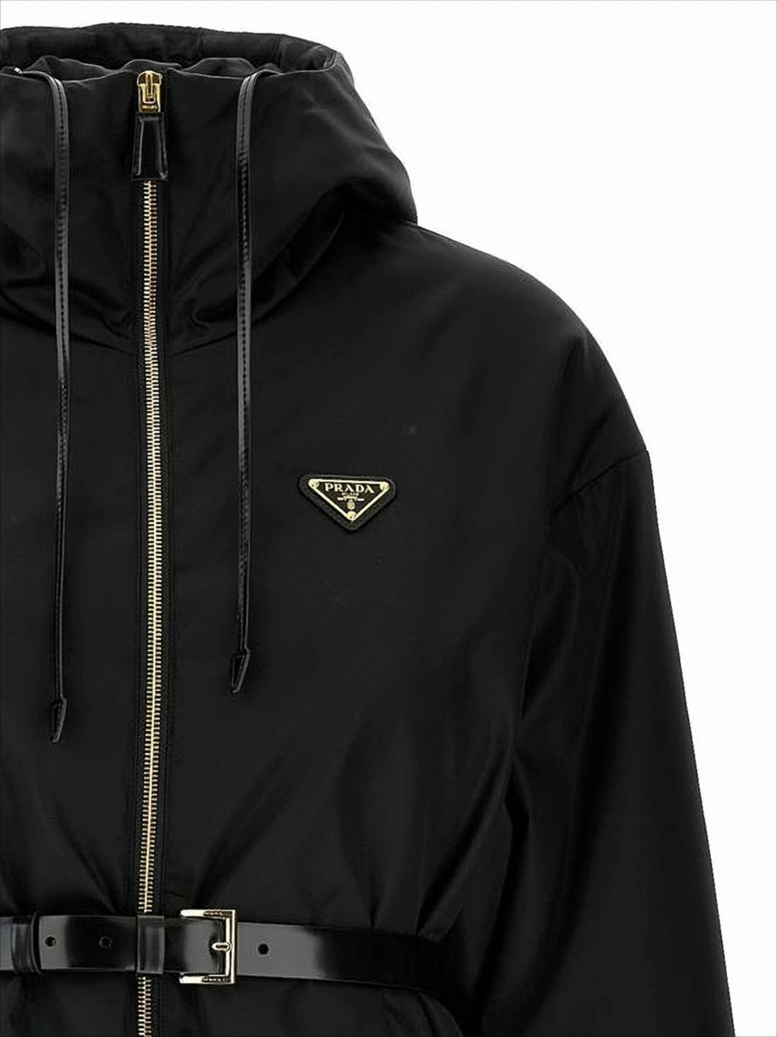 Padded Black Jacket With Hood And Gold-Tone Hardware