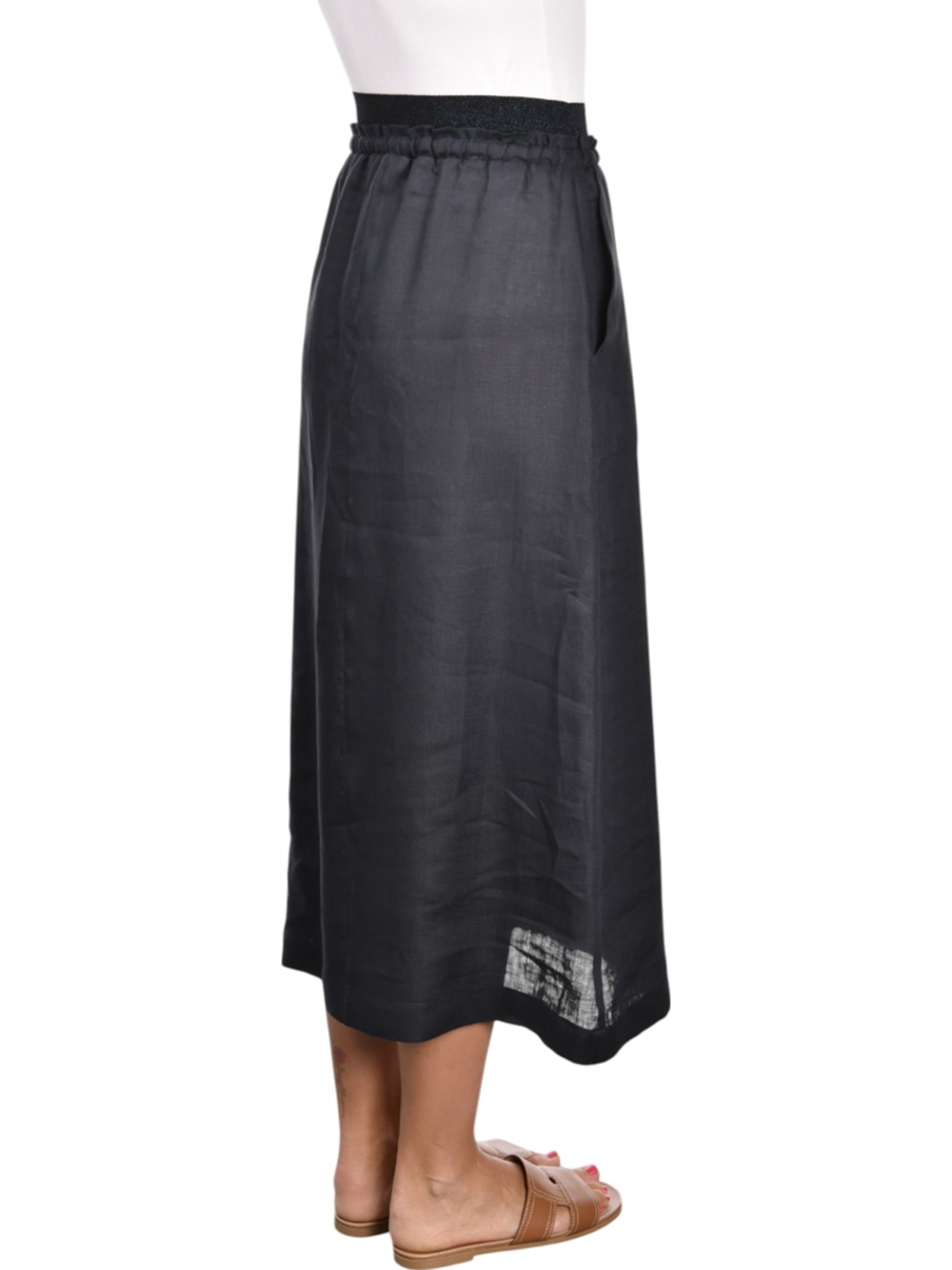Black Gonna Elastic Waist Linen Skirt