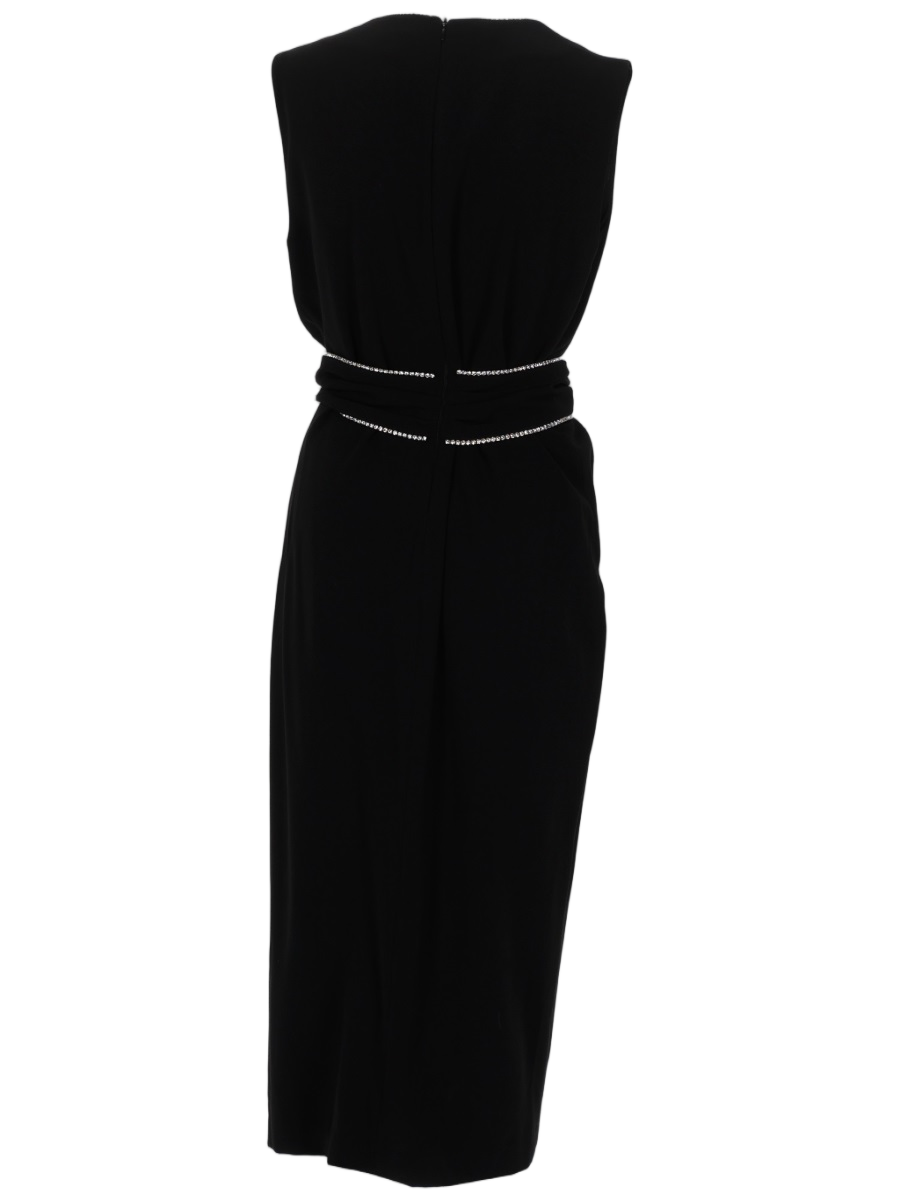 Sleeveless Midi Dress with V-Neckline and Tailored Belt