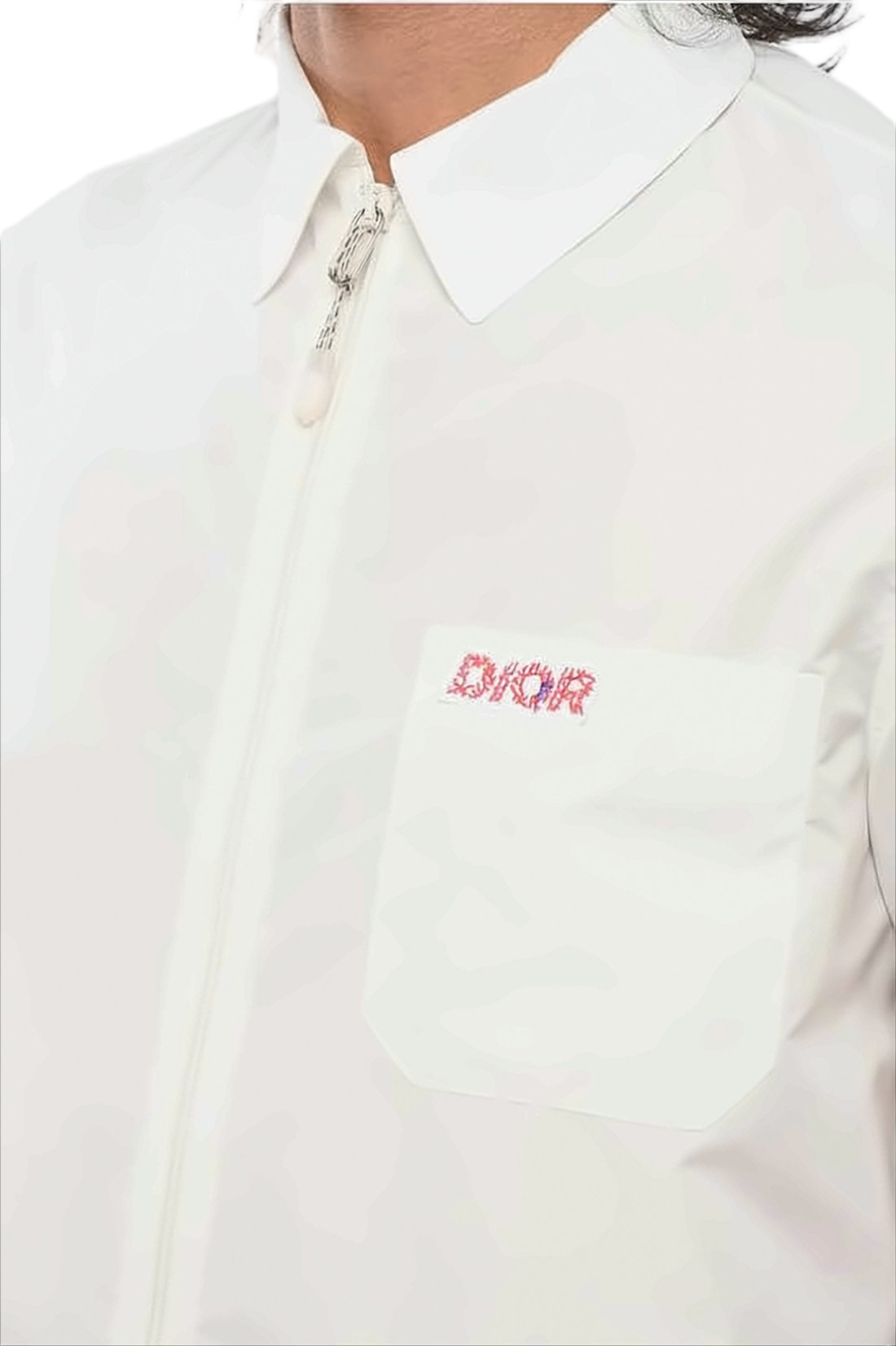 Short-Sleeve White Shirt with Front Zipper
