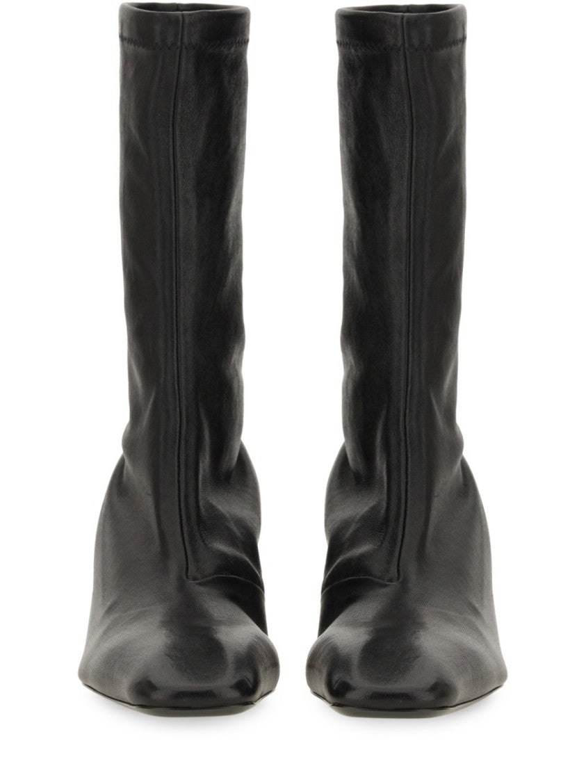 Ankle-High Leather Boots With Sculptural Heel