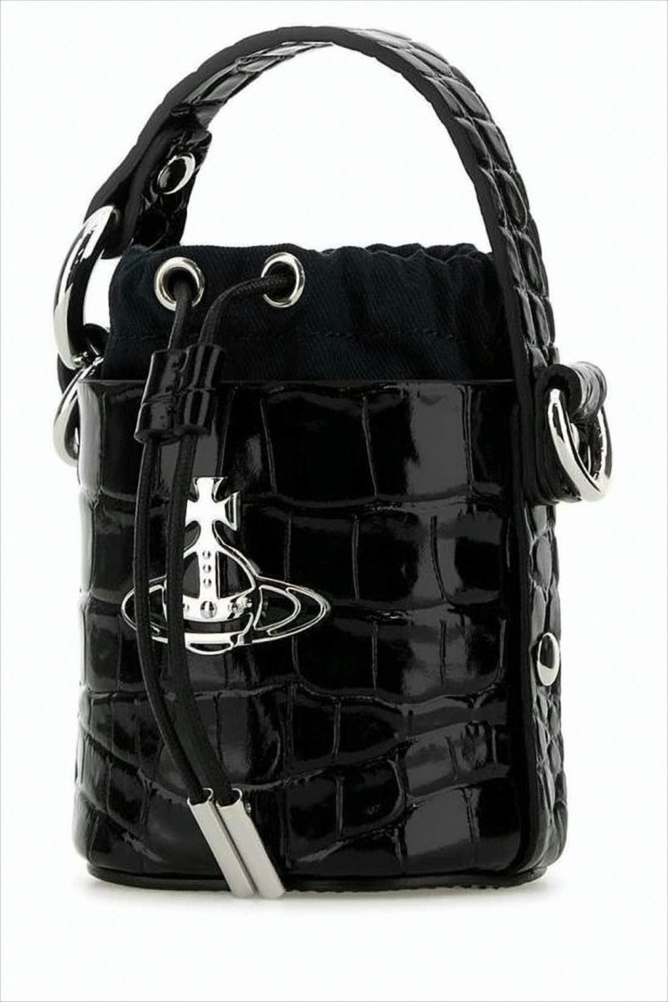 Crocodile-Embossed Leather Structured Tote Bag