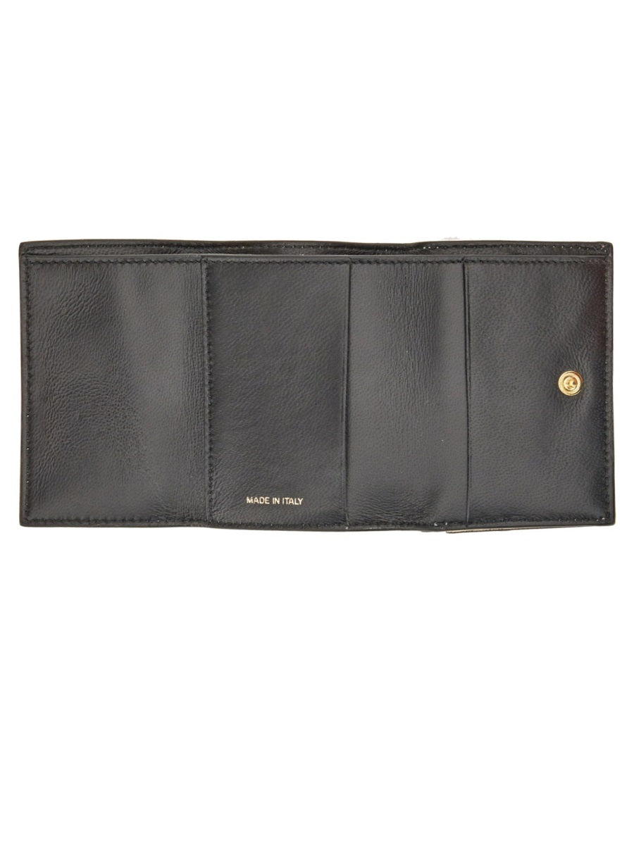 Color-Blocked Tri-Fold Wallet with Snap Closure