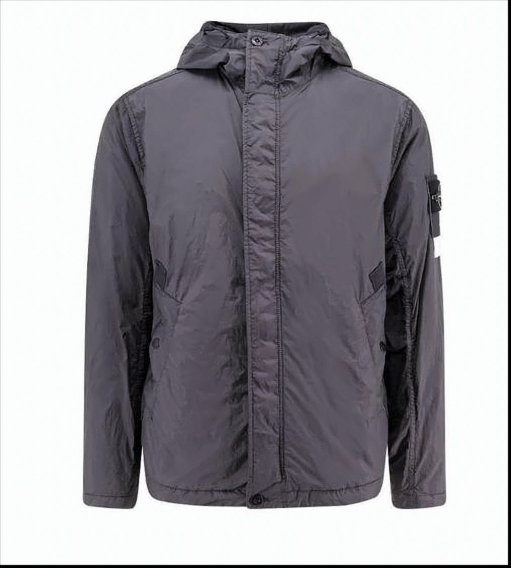 Lightweight Grey Nylon Hooded Jacket