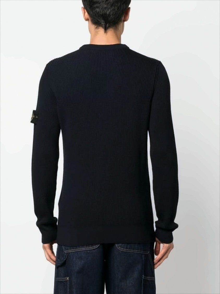 Ribbed Knit Sweater with Distinctive Patch Logo
