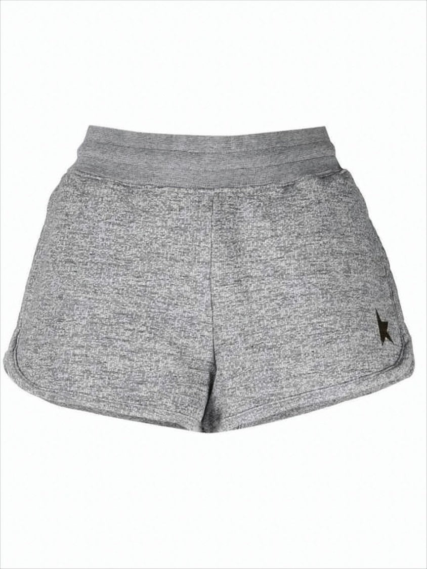Heathered Grey Shorts with Elastic Waistband and Metallic Detail